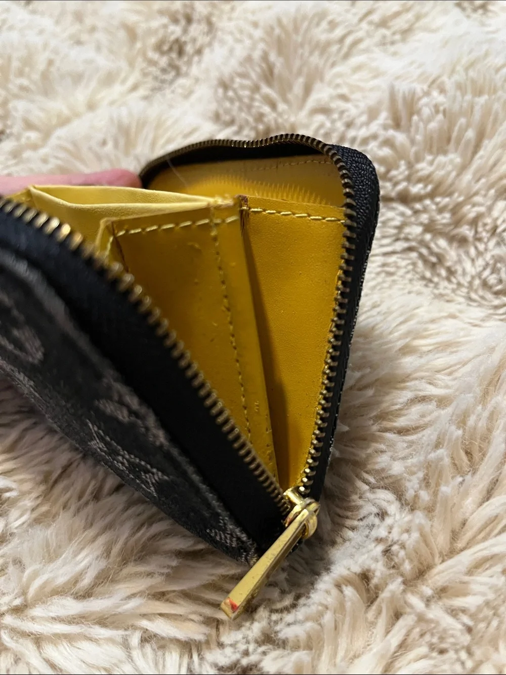 Louis Vuitton Black Monogram Denim Zip Coin Pouch with Gold Hardware